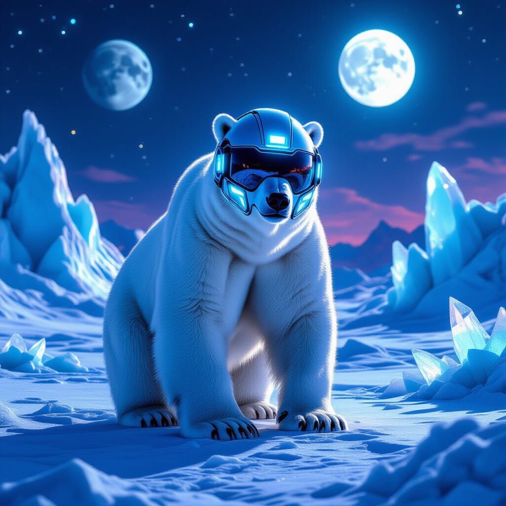 Cyberpunk Polar Bear on Alien Planet