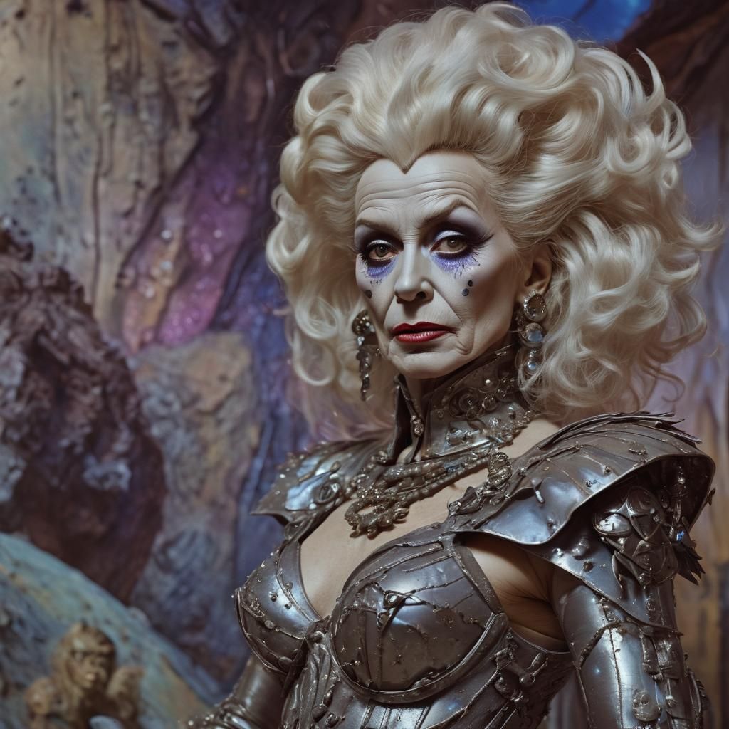 Elderly Transvestite as Barbarella in Surreal Space