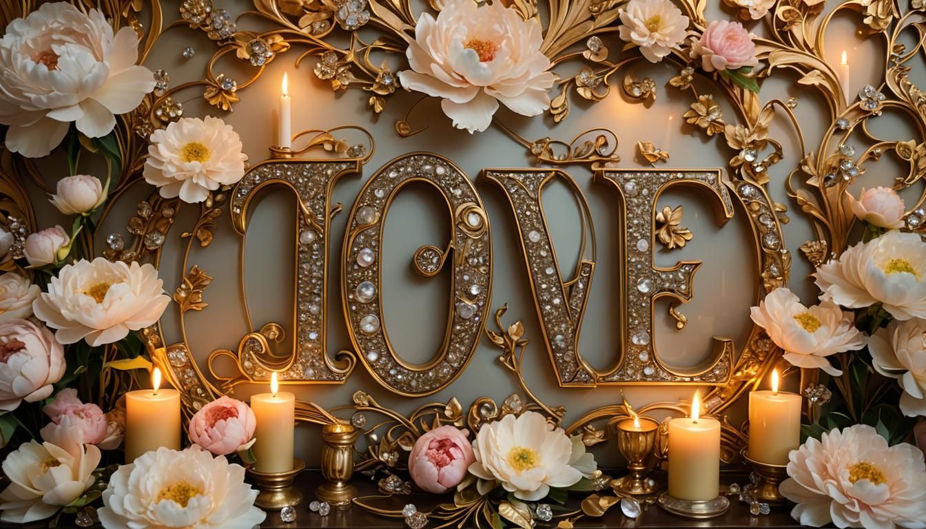 Art Nouveau Diamond Letters with Rhinestones and Peonies