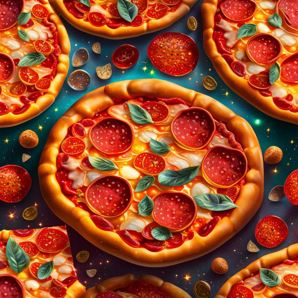 Detailed Photorealistic Pepperoni Pizza in Cosmic Style
