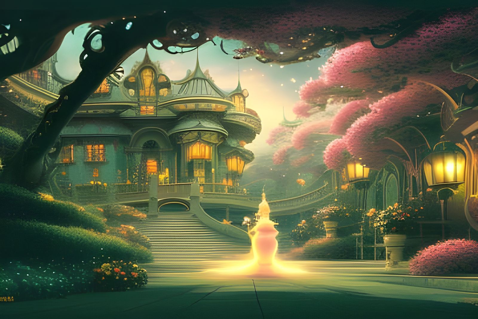 Enchanted Carriage at Night in Art Nouveau Style