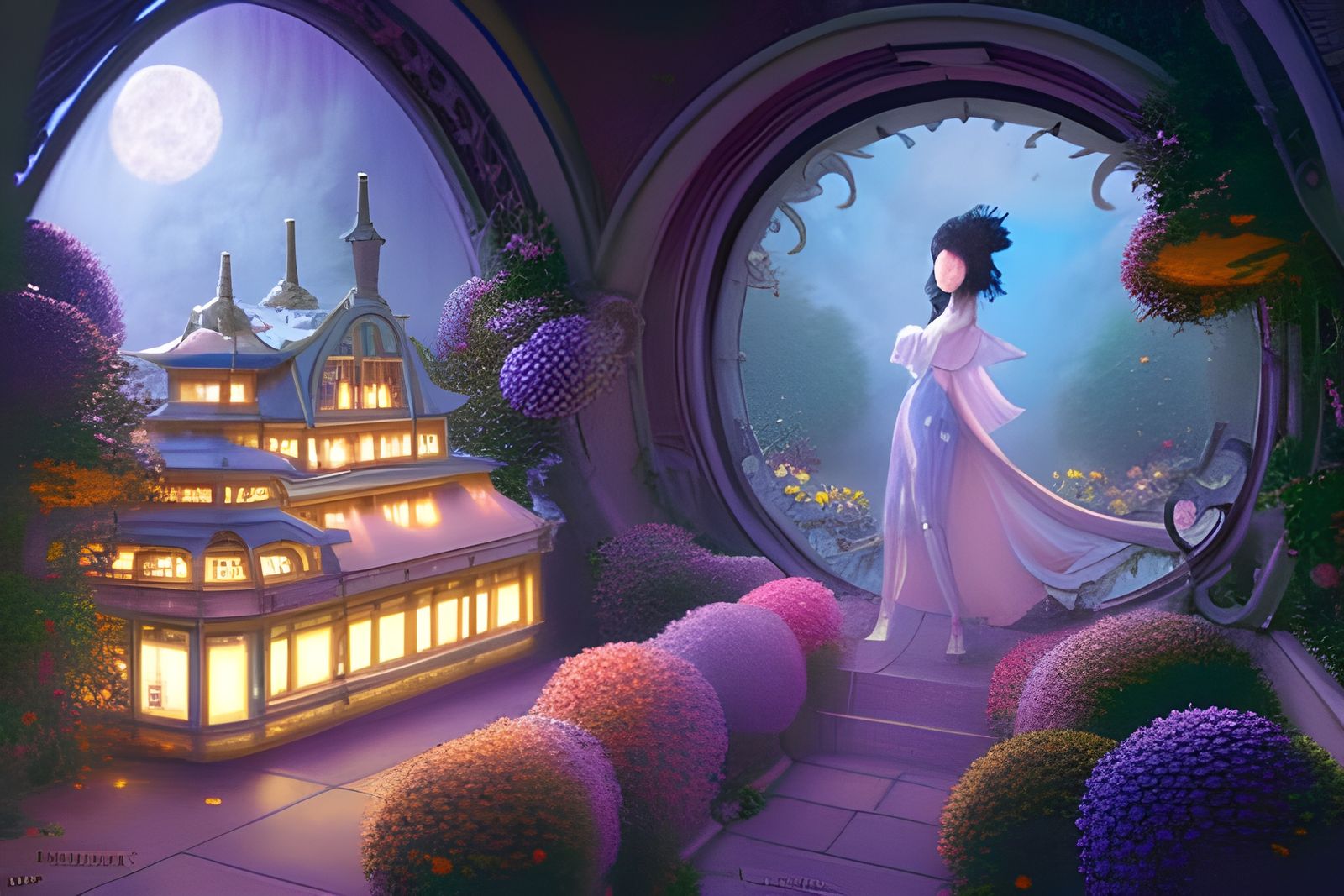 Enchanted Carriage at Night in Art Nouveau Style