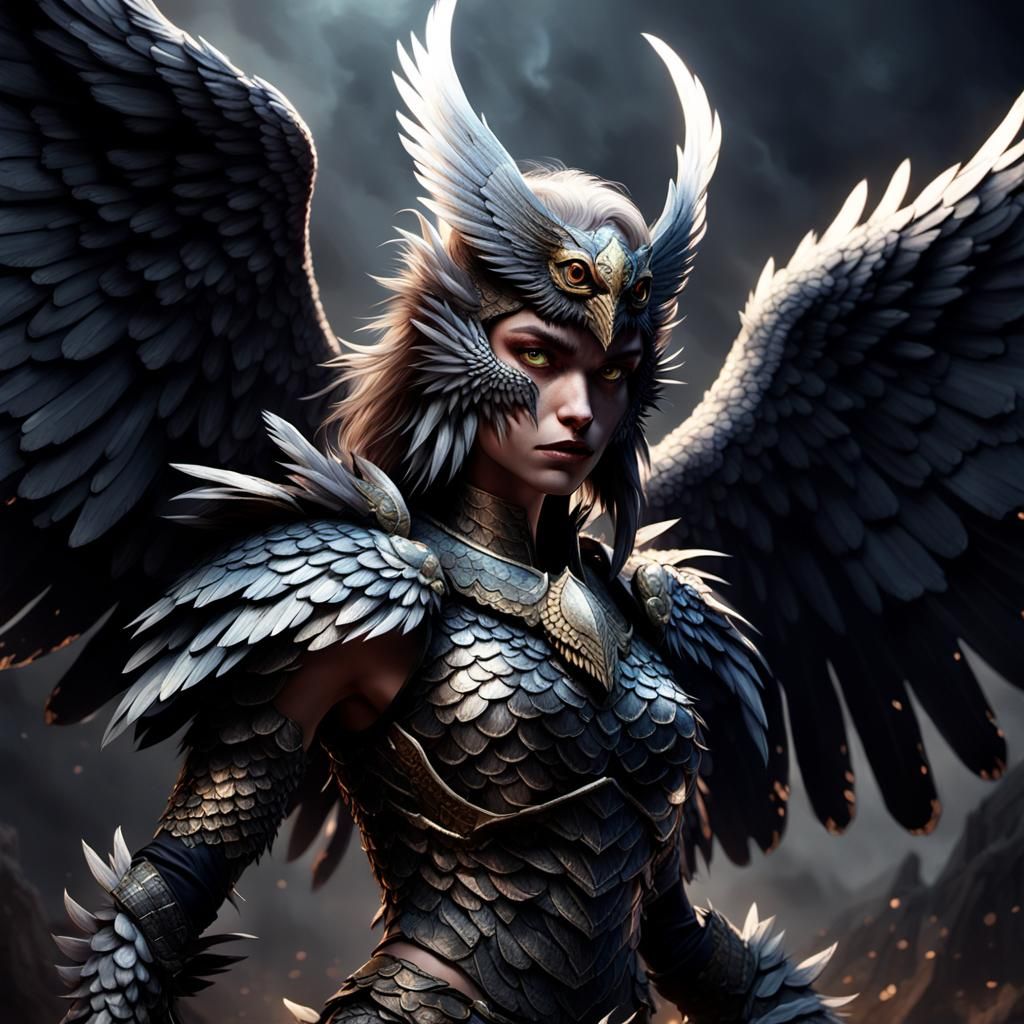 Elegant Harpy in Dark Fantasy Style