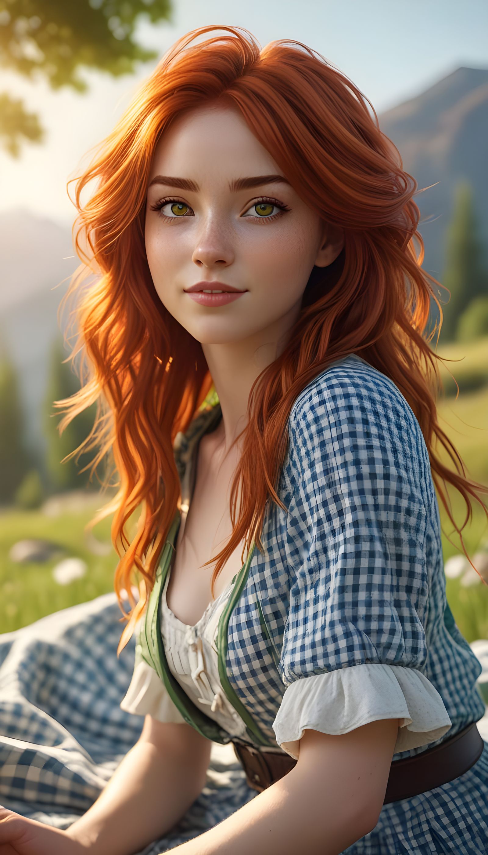 Anthropomorphic Dragon Girl in Gingham Dress