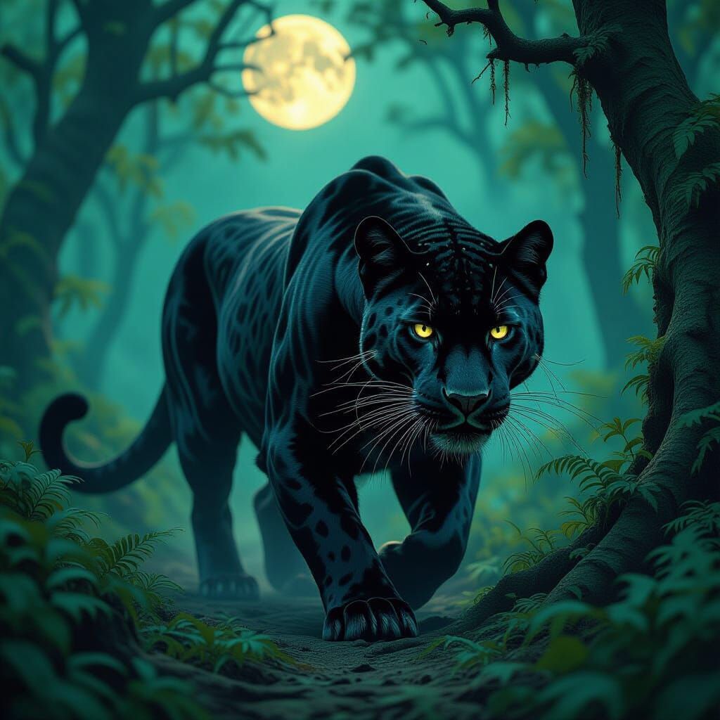 Baroque Panther in Mystical Forest