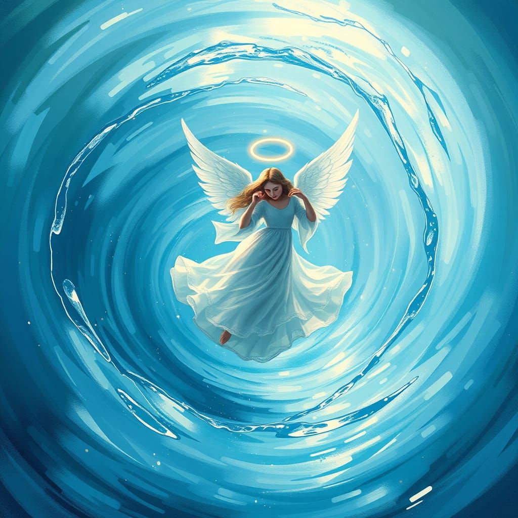 Ethereal Angel Dances in Vibrant Water Vortex