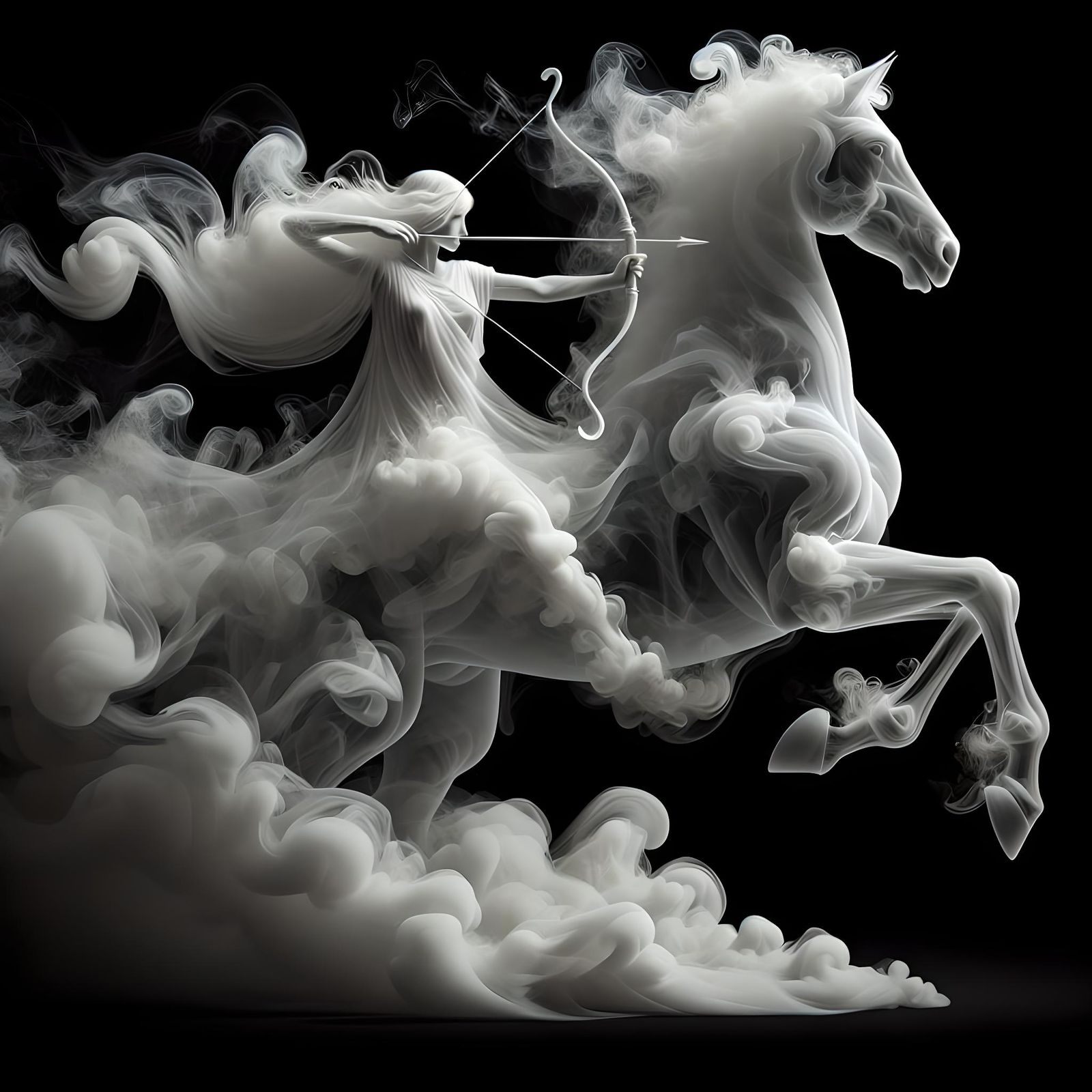 Ethereal Artemis Rides Vaporous Steed