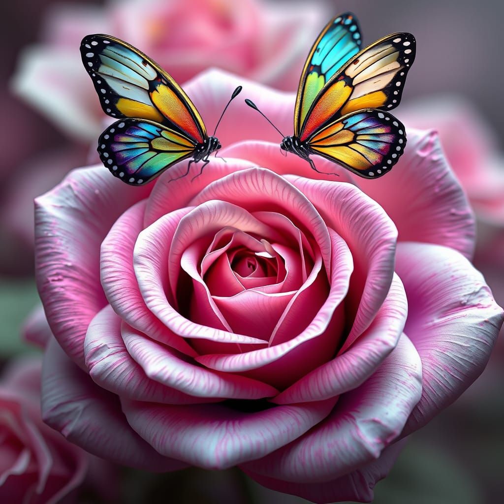 A stunning, 8K 3D render of a luxurious, pastel-colored rose...