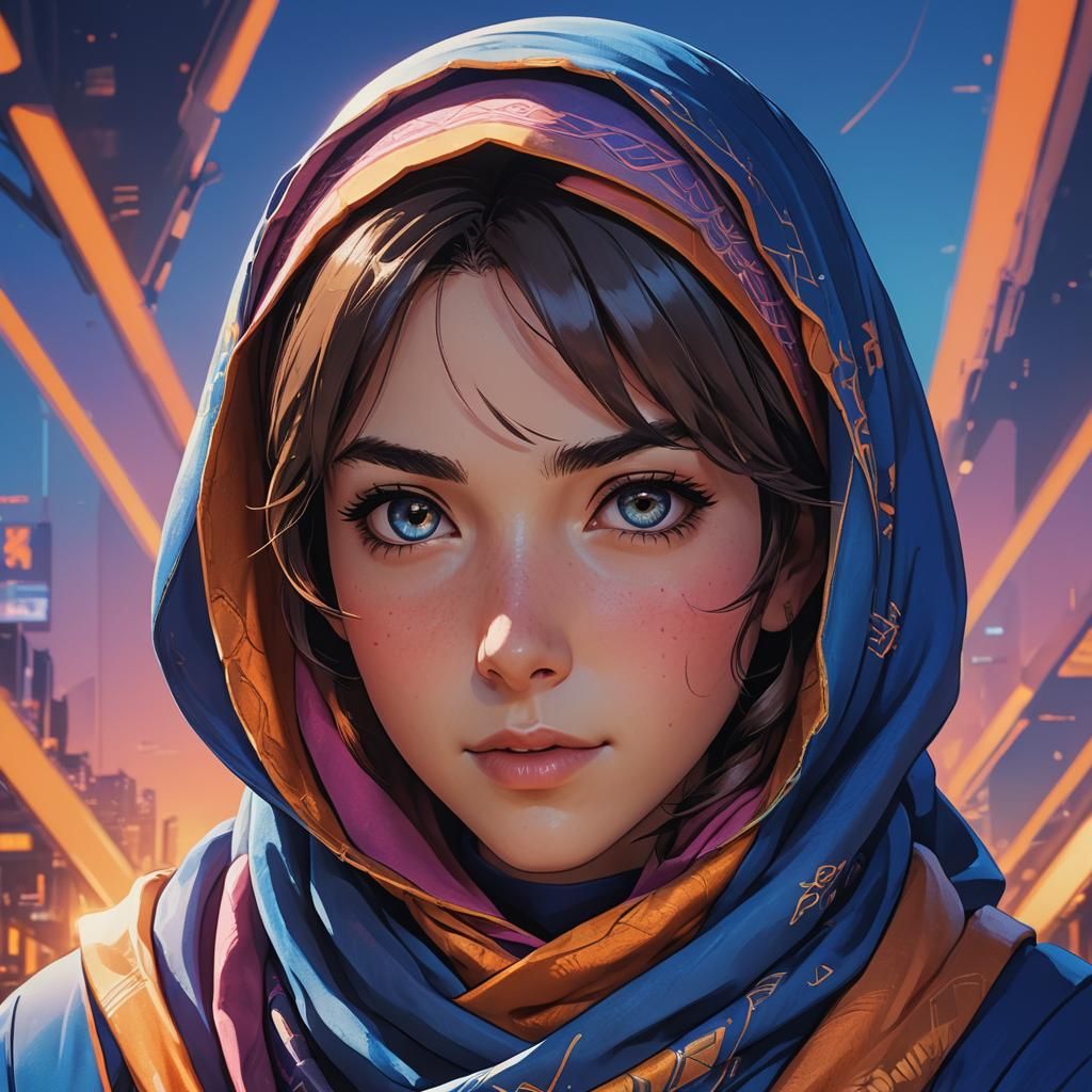 D.va in Hijab: Anime Portrait in Studio Trigger Style