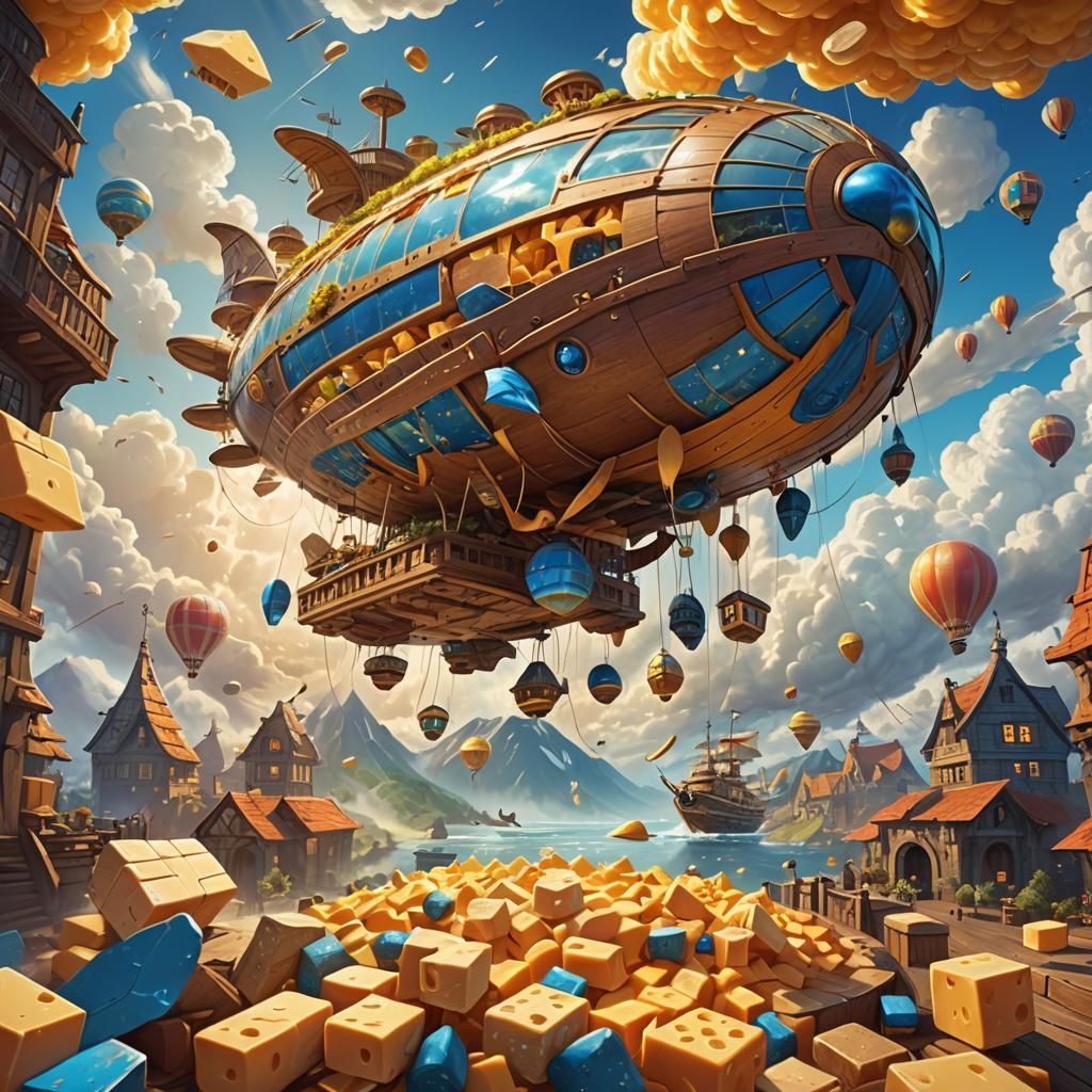 Cheese Airship in a Swirling Fantasy World