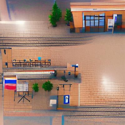 Vintage Train Station with Steam Engine