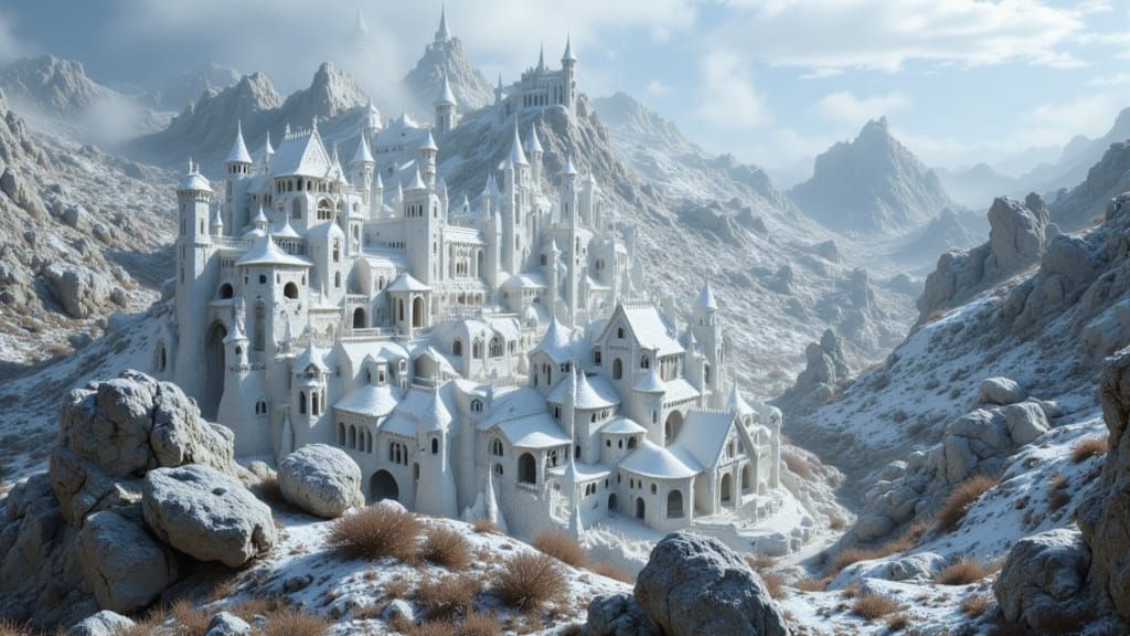 Whimsical City of Carved Bones in Gaudi Style