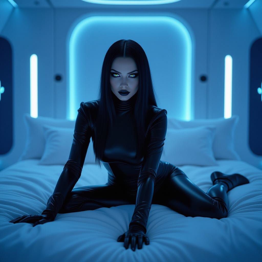 Sleek Android in Futuristic Room with Dramatic Lighting