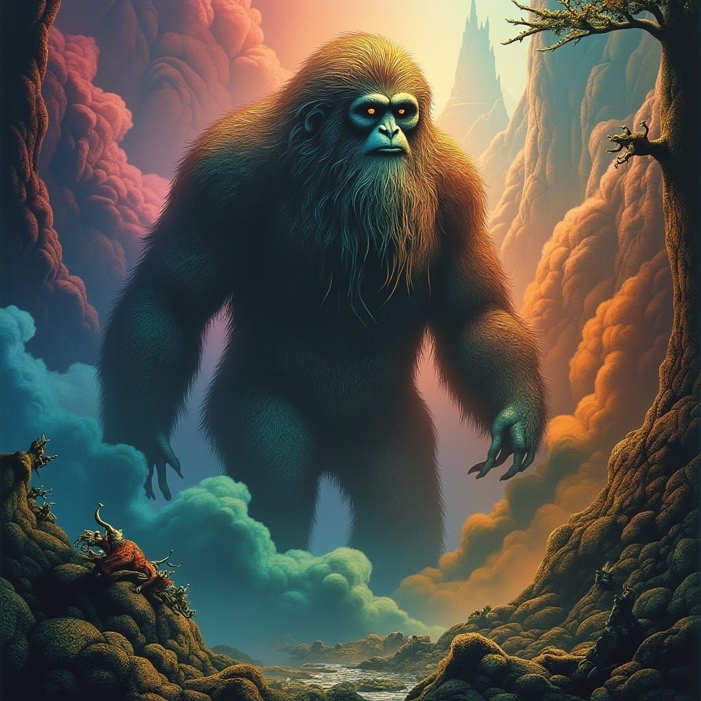 Mystical Hashish Sasquatch in Dreamlike Haze