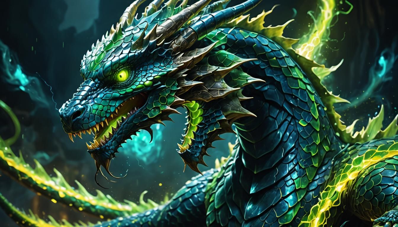 Electric Green Dragon in Vibrant Digital Art Style