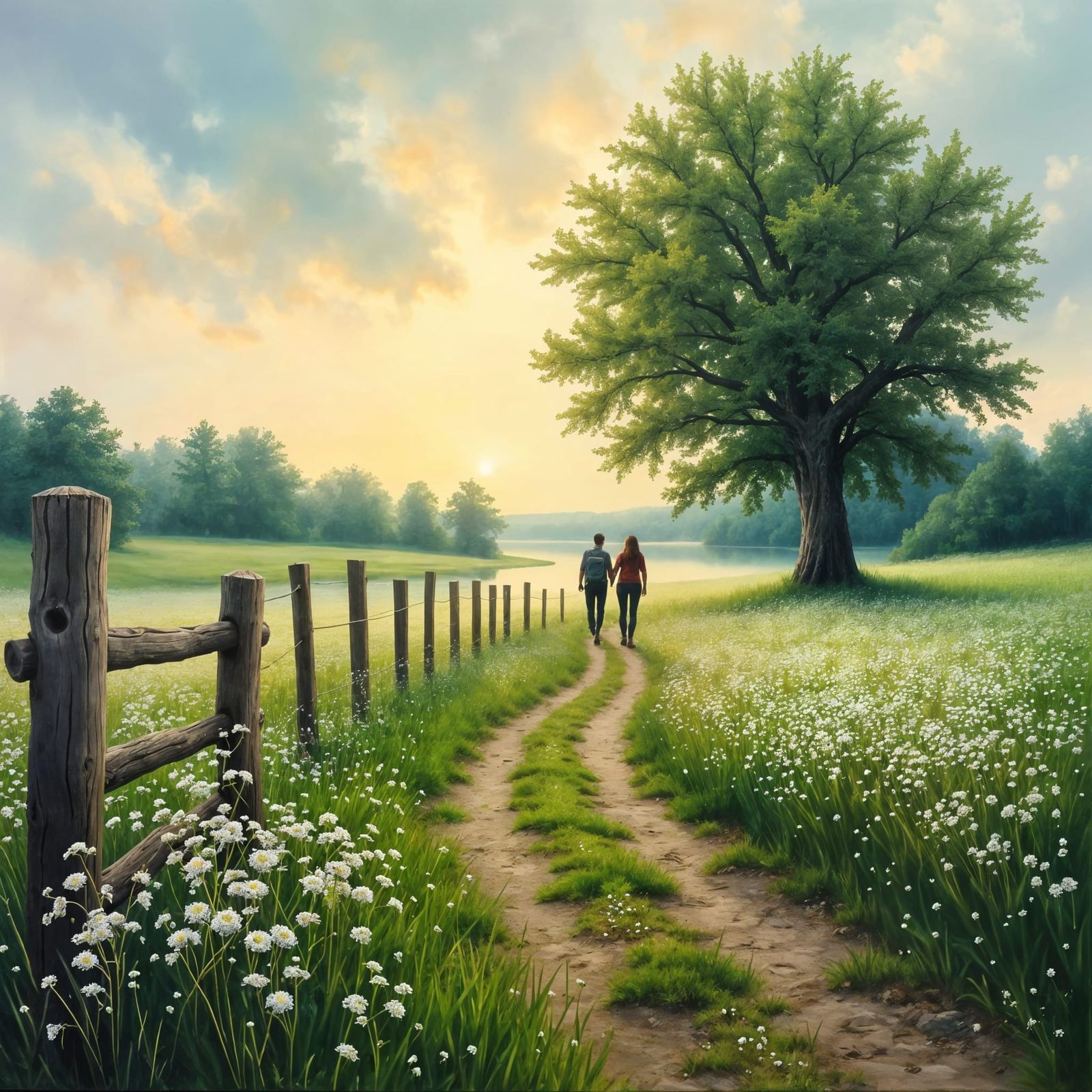 Romantic Dawn Landscape in Abstract Impressionism