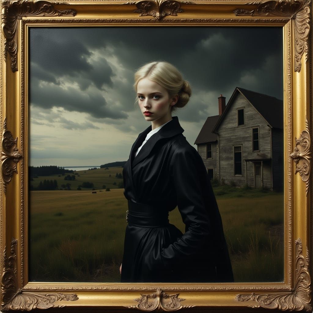 Christina Ricci Lookalike in Tornadic Dark Academia Landscap...