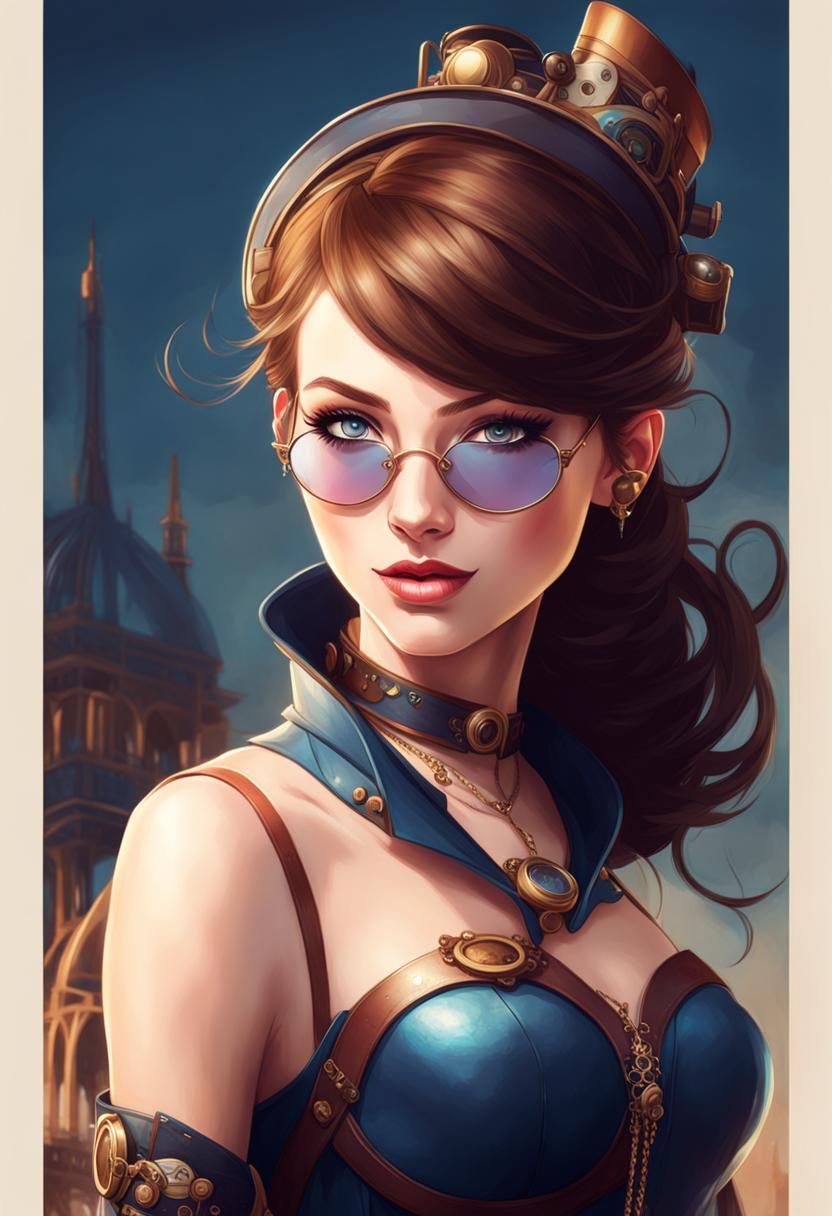 Steampunk Lady in Paris: Disney Cartoon Art