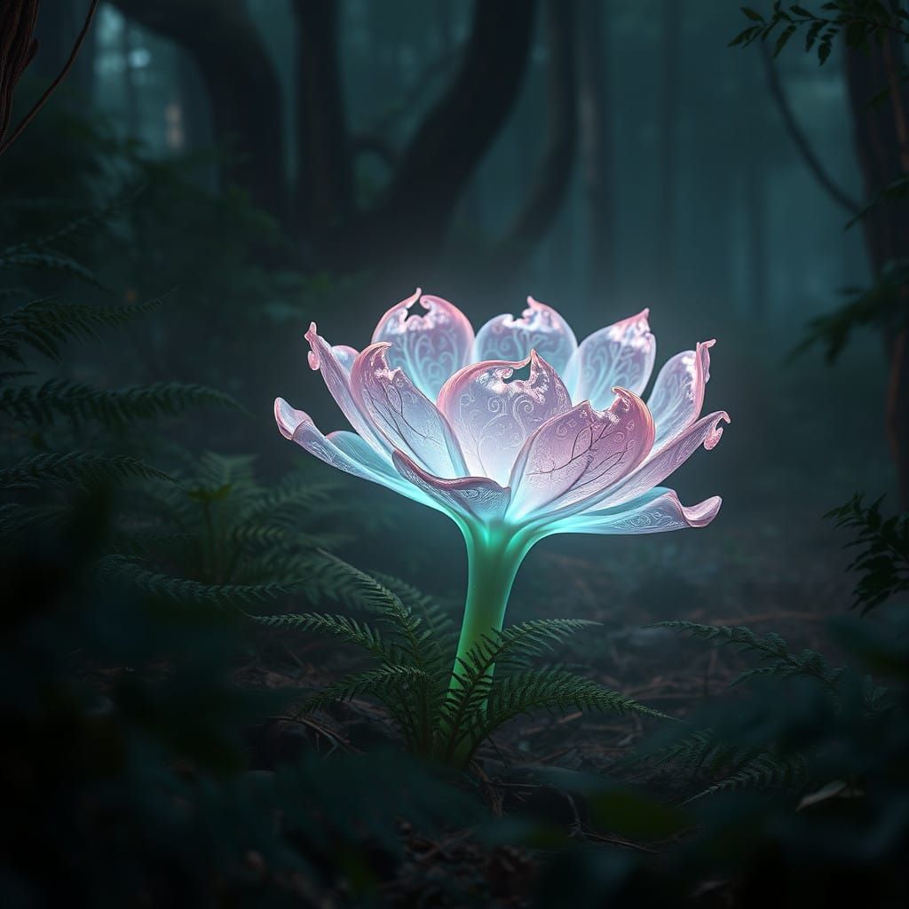 Bioluminescent Bloom in Emerald Forest, Hyperrealistic Matte...