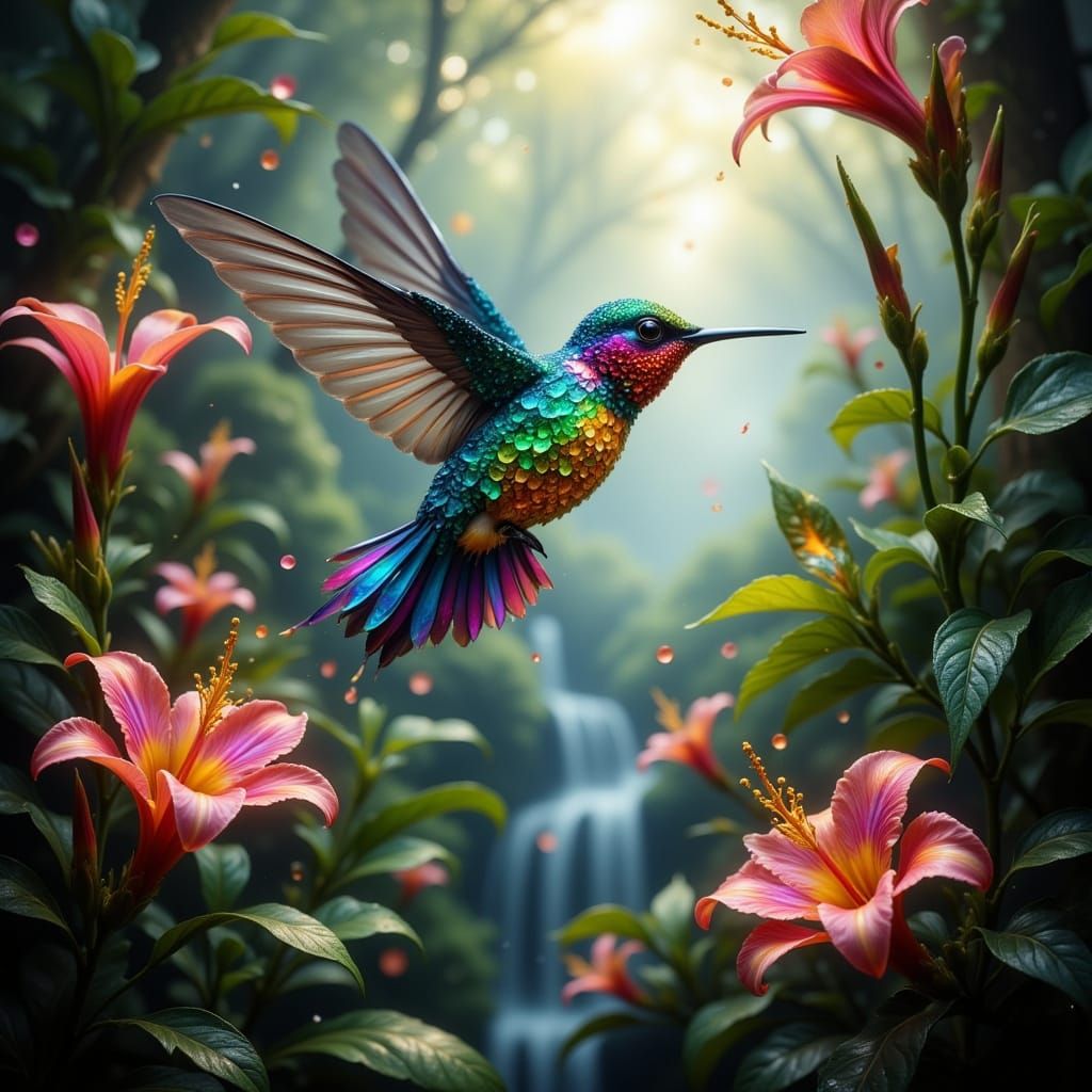 Iridescent Hummingbird in Flight Digital Painting