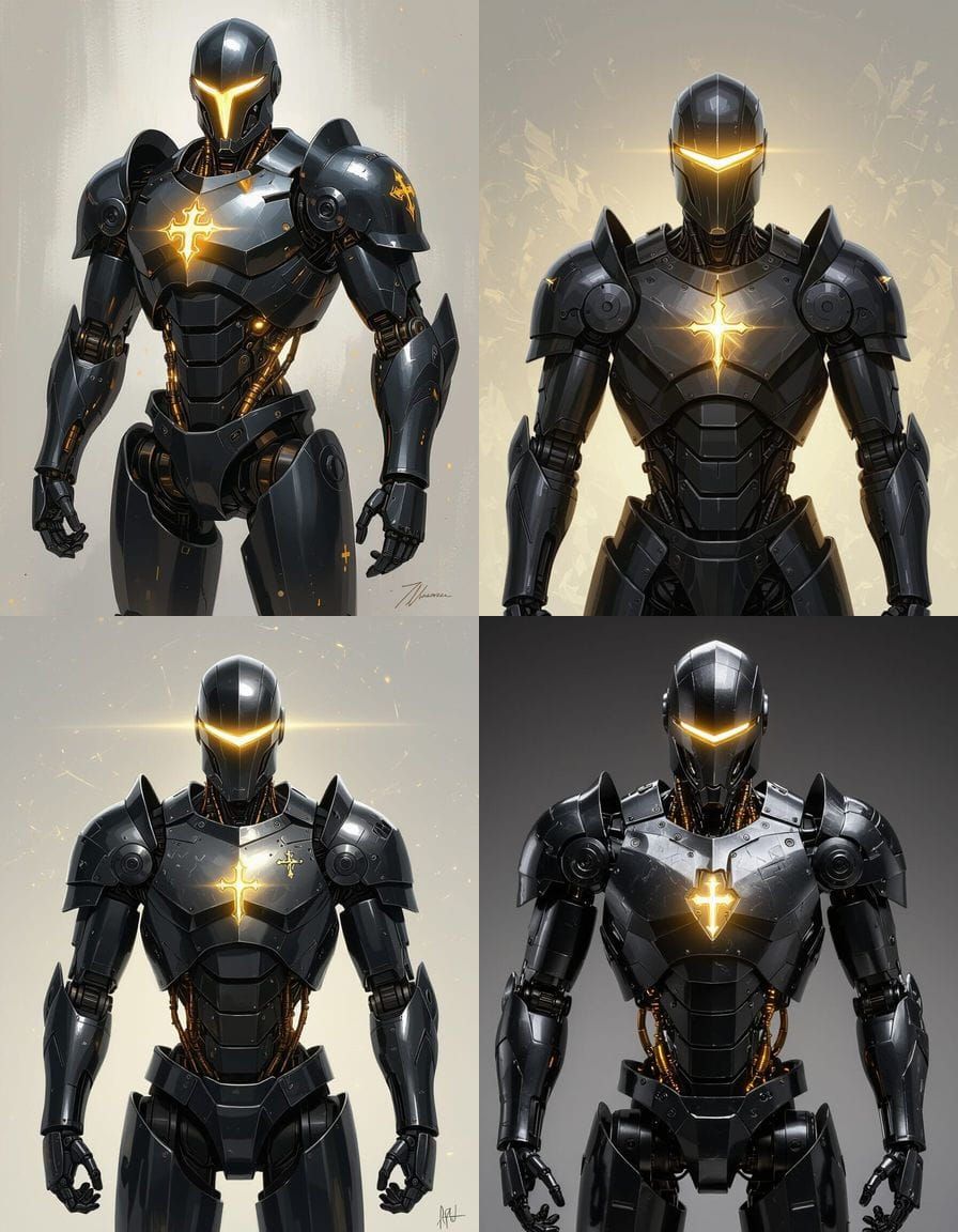 Towering Android Knight with Golden Visor