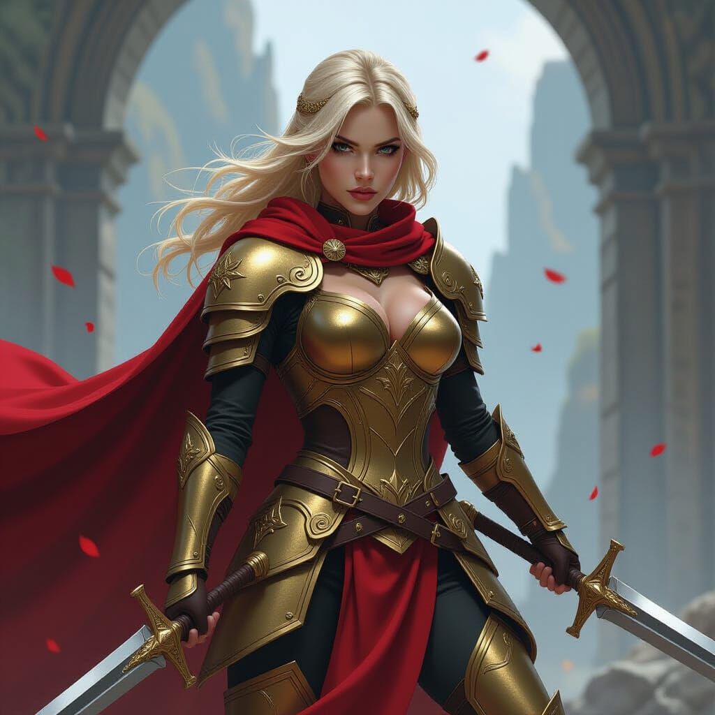 Golden Armored Warrior in Mystical Realm