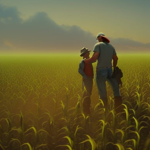Farmers in Cornfield: Art Nouveau Concept Art