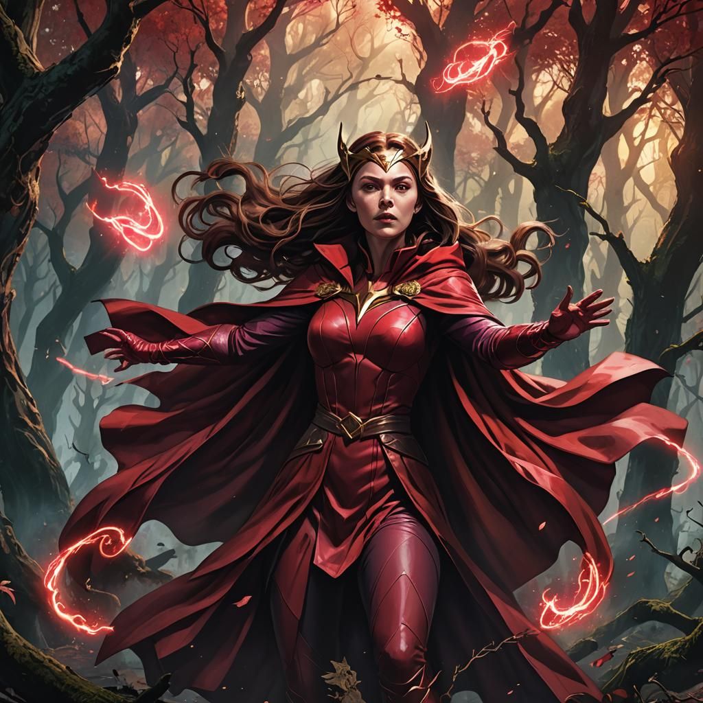 Scarlet Witch Summons Chaos Magic in Anime Style