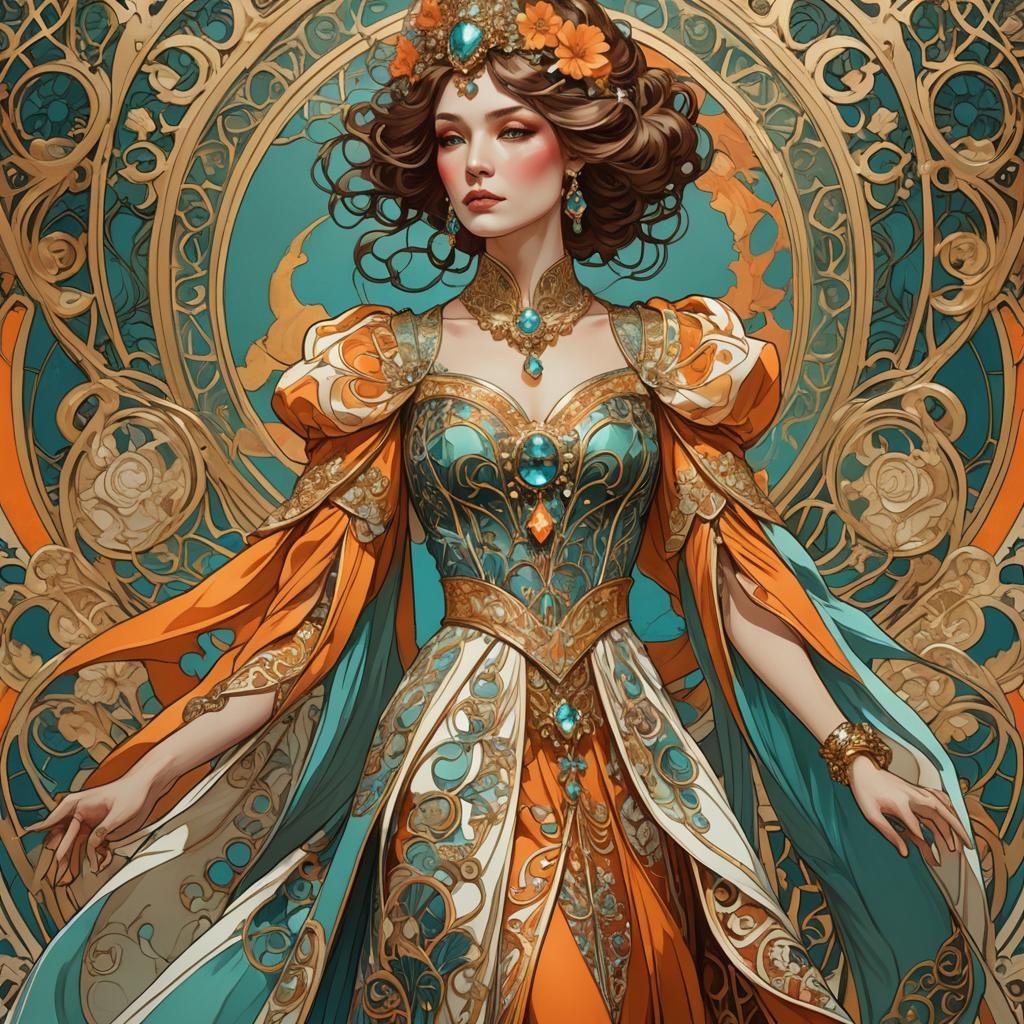 Art Nouveau Empress in High Fashion Gown