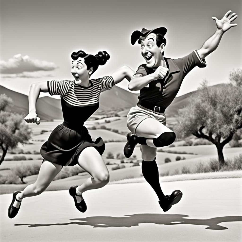 Comedic Chase Scene with Pasta and Olive Oyl
