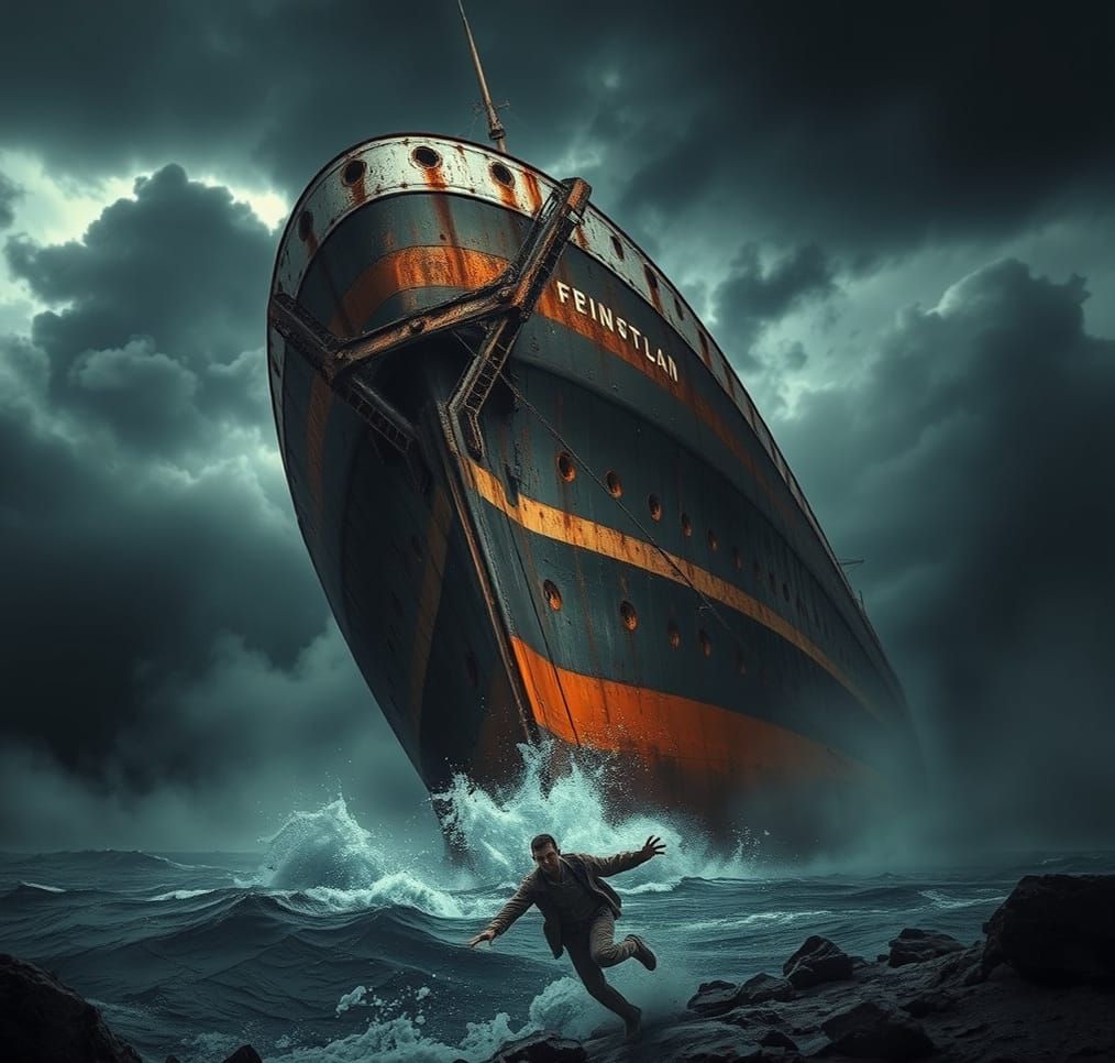 Steamship Crushing Person in Hyperrealistic Style