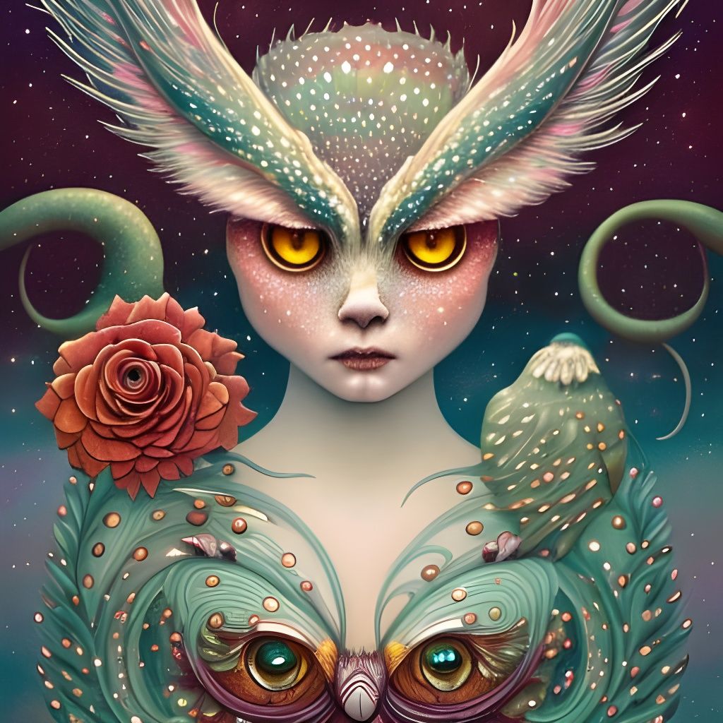 Glitter Freckled Owl on Boat: Digital Masterpiece