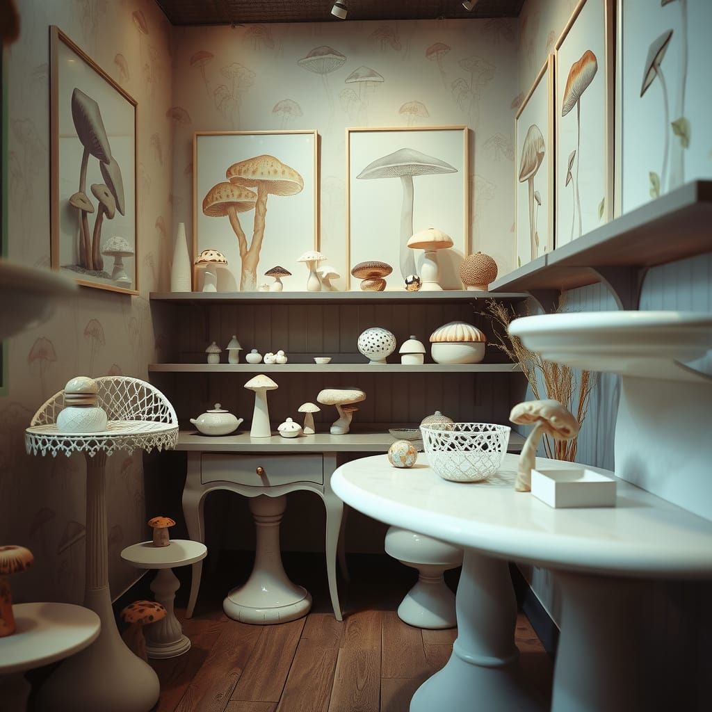 Whimsical Mushroom Boutique in French Art Nouveau Style