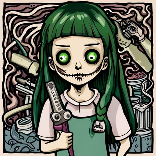 Nightmarish Schoolgirl in Junji Ito Style