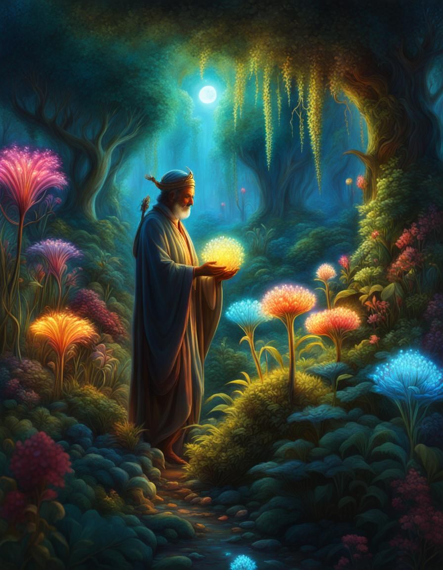 A shaman is collecting magical healing plants