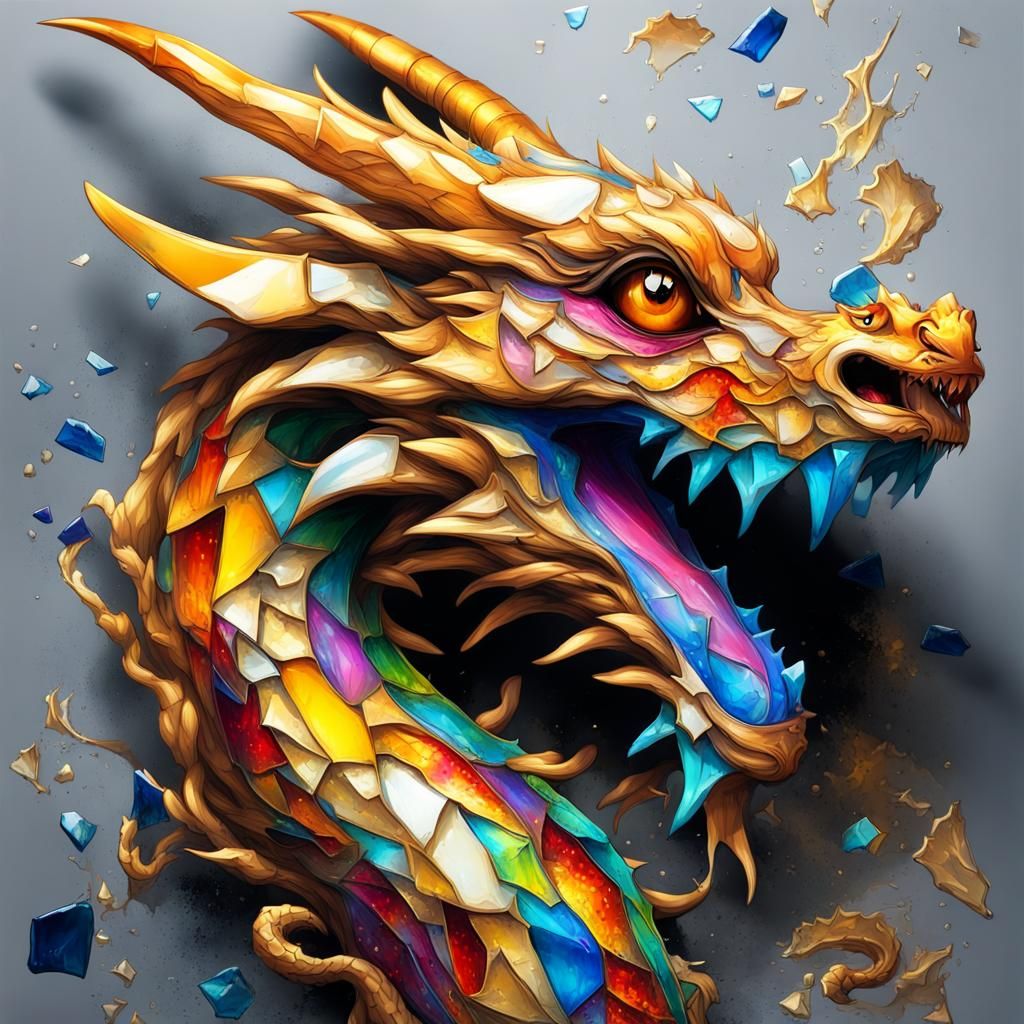 Golden Glass Dragon Graffiti Art
