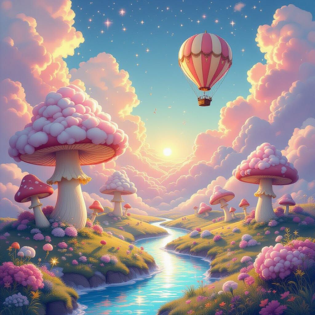 Ethereal Dreamscape: Cotton Candy Clouds and Starlight River...