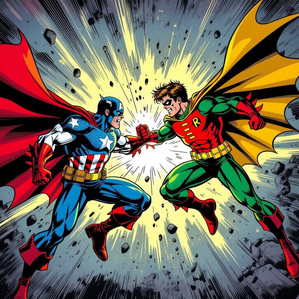 Robin Delivers Final Blow to Captain America in Comic Art