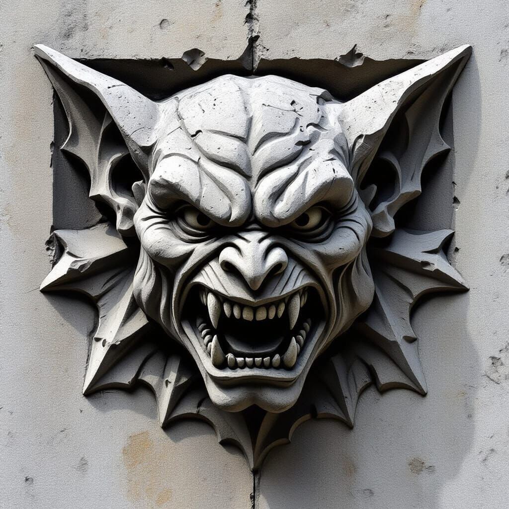 Grotesque Gargoyle in Bas Relief