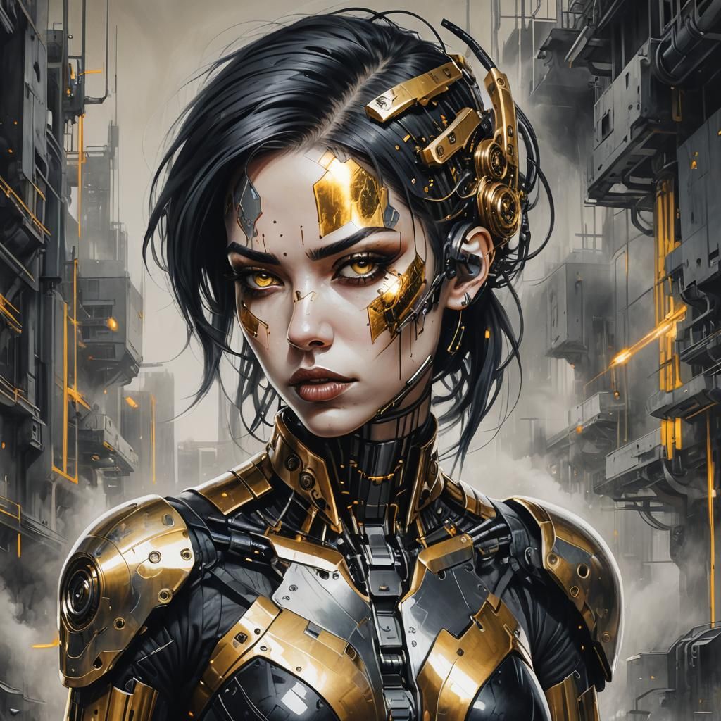 Aggressive Cyborg Portrait in Dreamcore Style