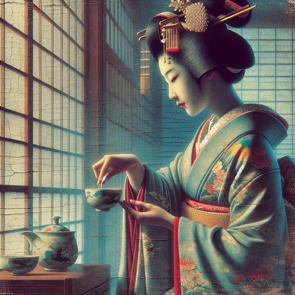 Female Samurai Tea Ceremony Under Shoji Lighting