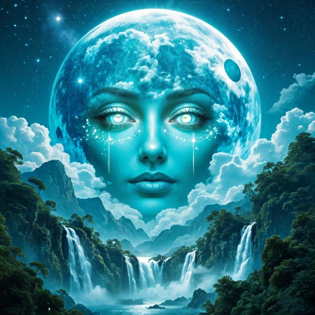 Gaia with Glowing Eyes in Movie Poster Style