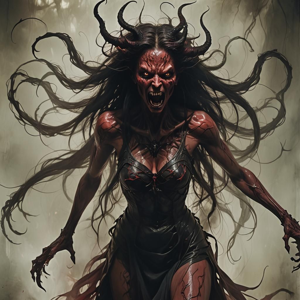 Demon Merges with Human in Gothic Horror Style