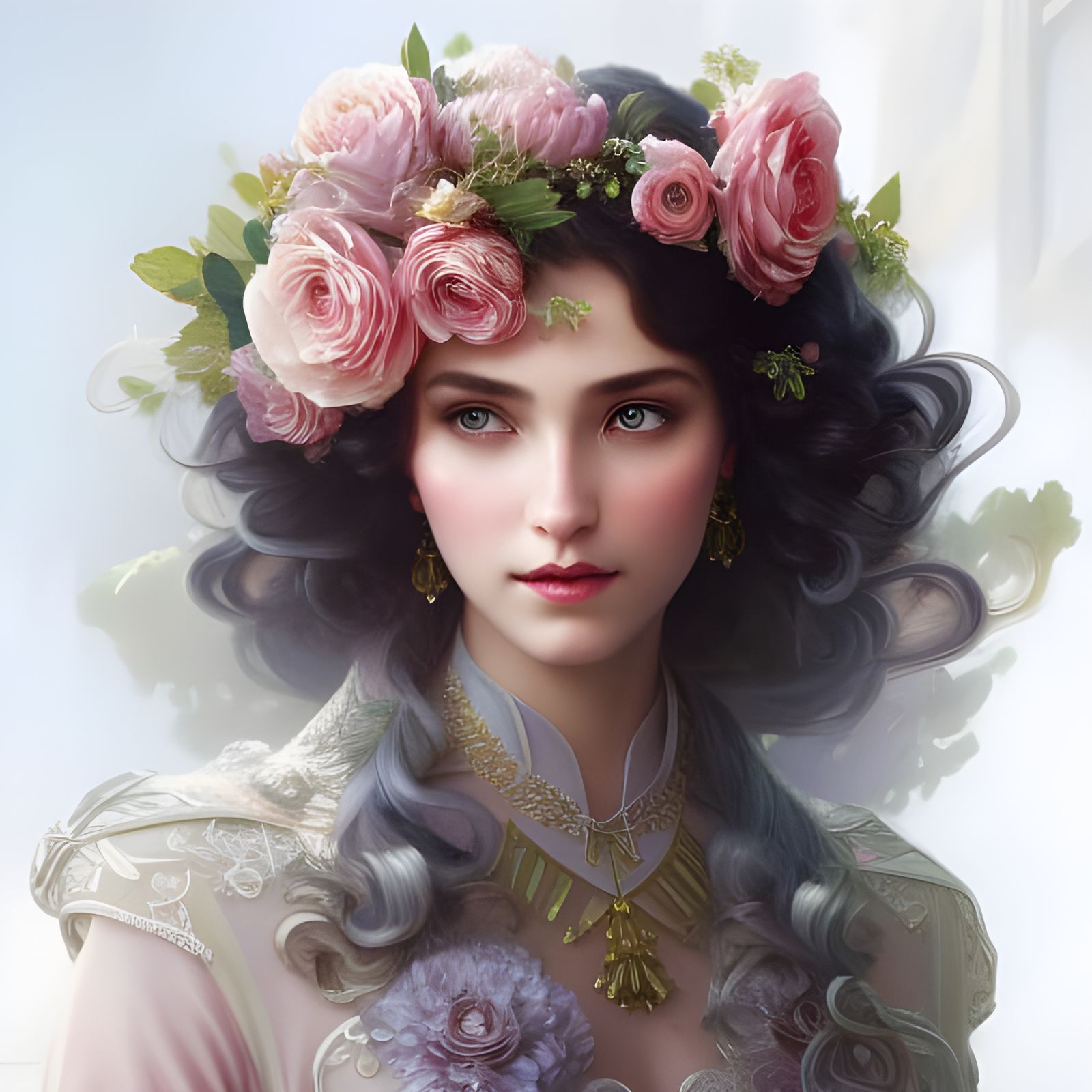 Girl in Rose Dress: Hyperdetailed Art Portrait