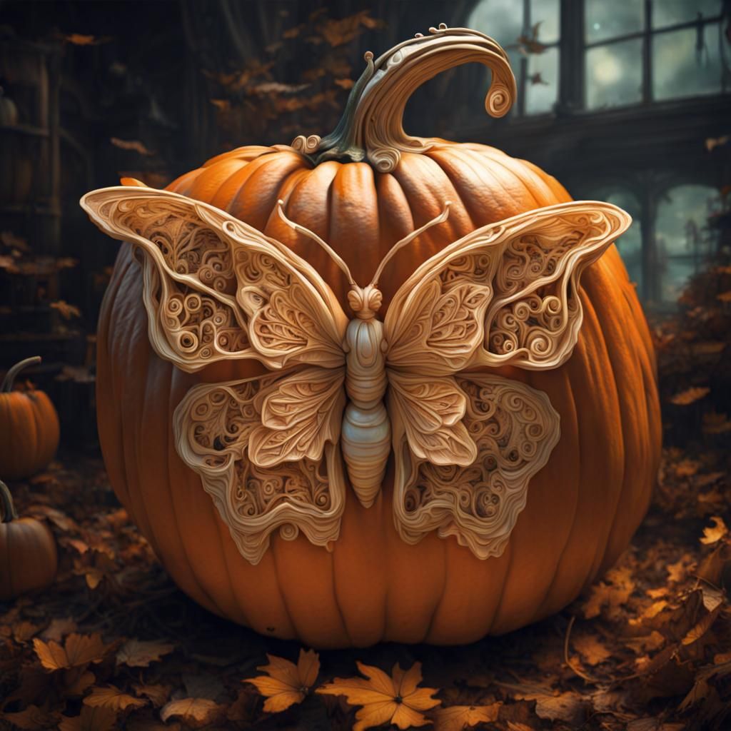 Steampunk Butterfly Carved into a Pumpkin