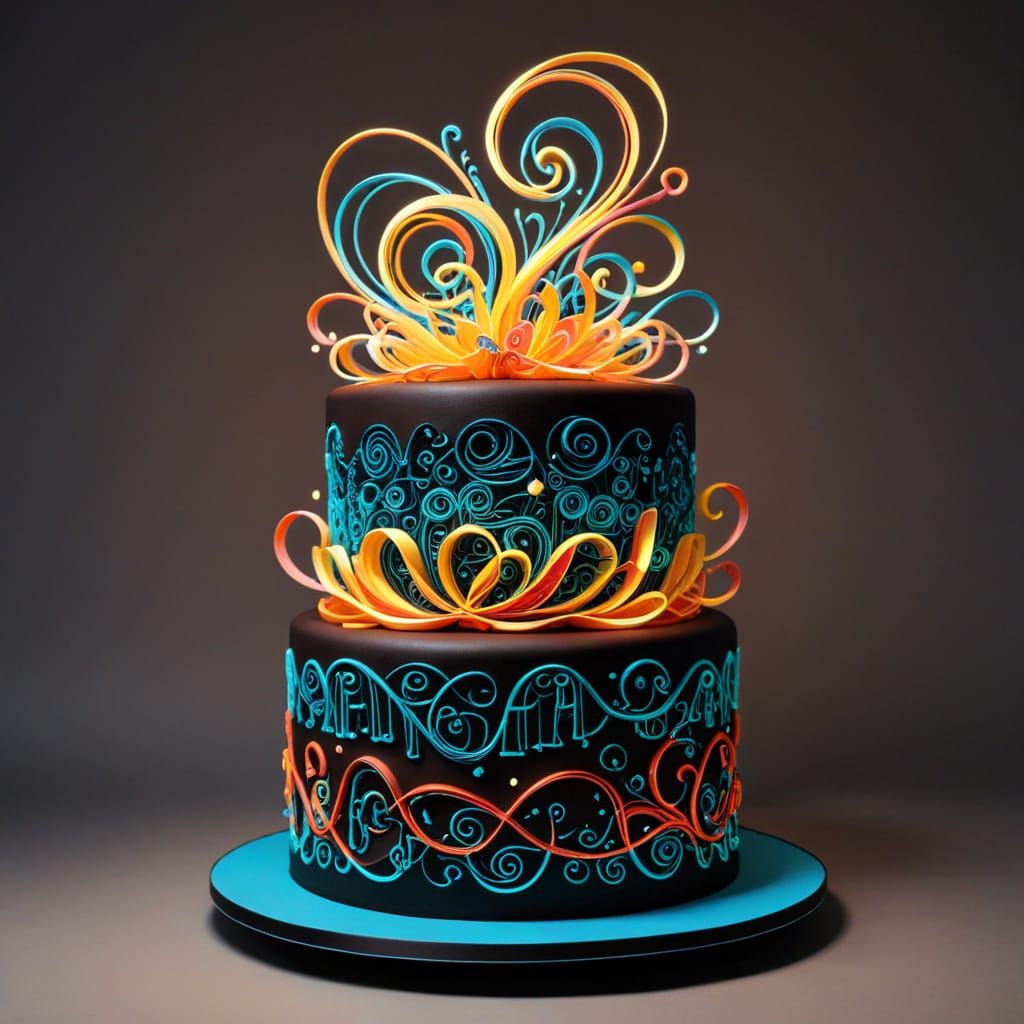 Glowing Neon Text Cake in Quilling Style