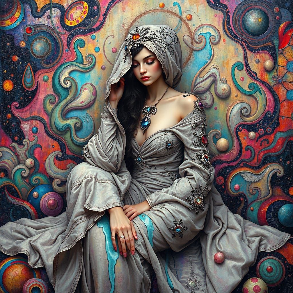 Surreal Figure Drenched in Melting, Oozing Colors