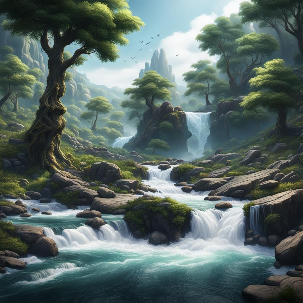 White Water Rapids in Detailed Matte Painting