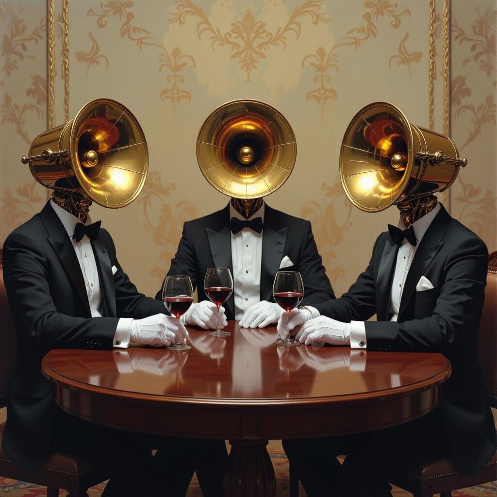 Surreal Gramophone Heads in a Digital Painting Style