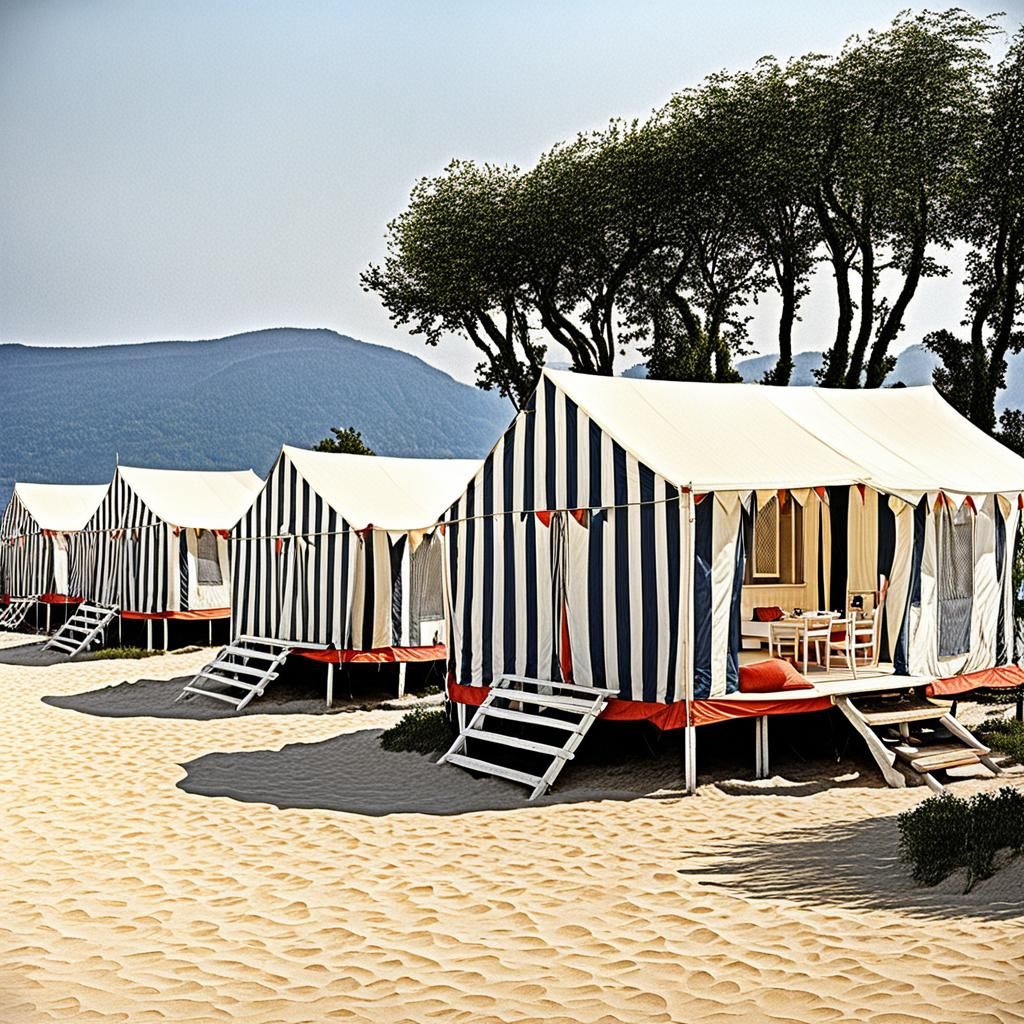 Striped Beach Bungalows from the 20th Century